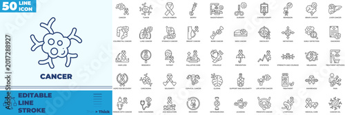Cancer Line Editable Icons set