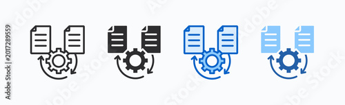 Document Processing Icon Sheet Multiple Style Collection Isolated Vector