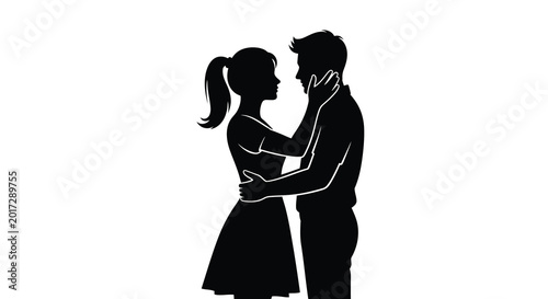 Fotografía Romantic couple silhouette intimate embrace love and connection illustration