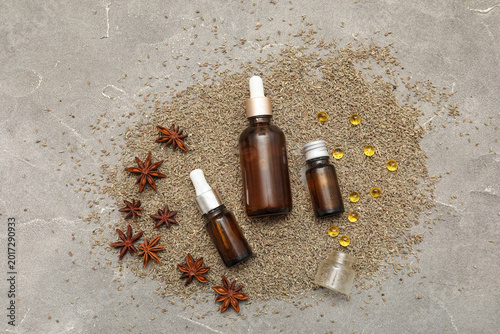 Bottles of essential oil wi...
