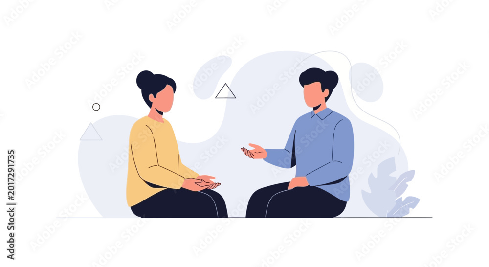 Fototapeta premium Two people engaged in conversation, modern flat illustration