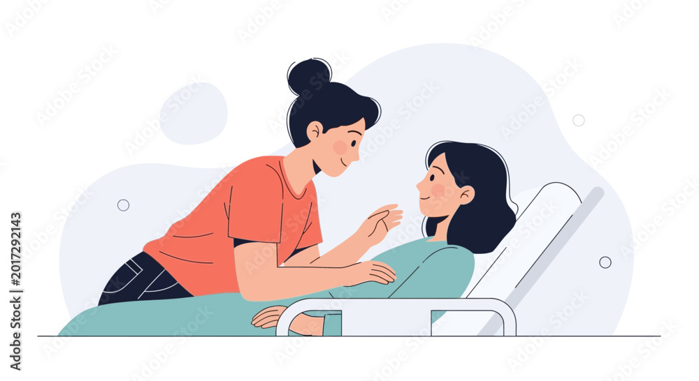 Obraz premium Caring Nurse Visiting Patient in Hospital Bed for Comfort and Support