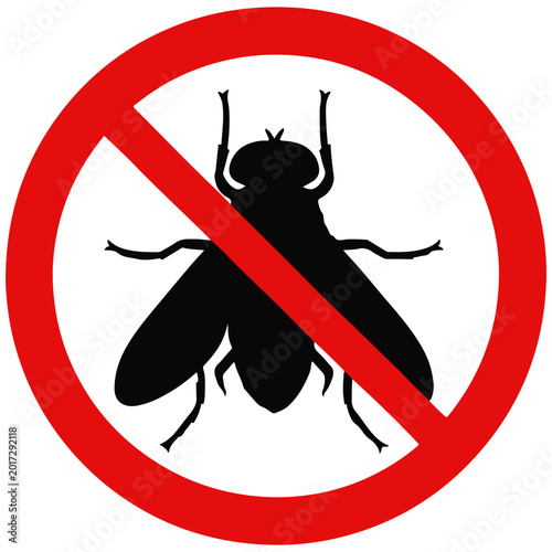Foto No fly sign, red circle with black fly silhouette and diagonal line