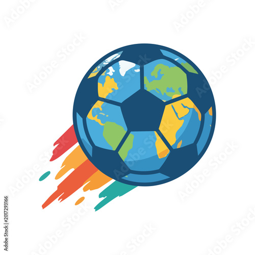 poster inspired by this reference Vector-style illustration featuring a stylized soccer ball as the main element. Use the colors 