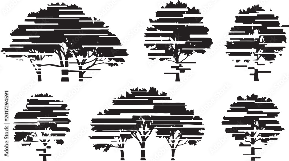 Obraz premium Black and white tree silhouettes with horizontal lines