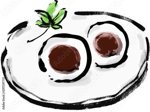 水饅頭の和風手書き筆イラスト