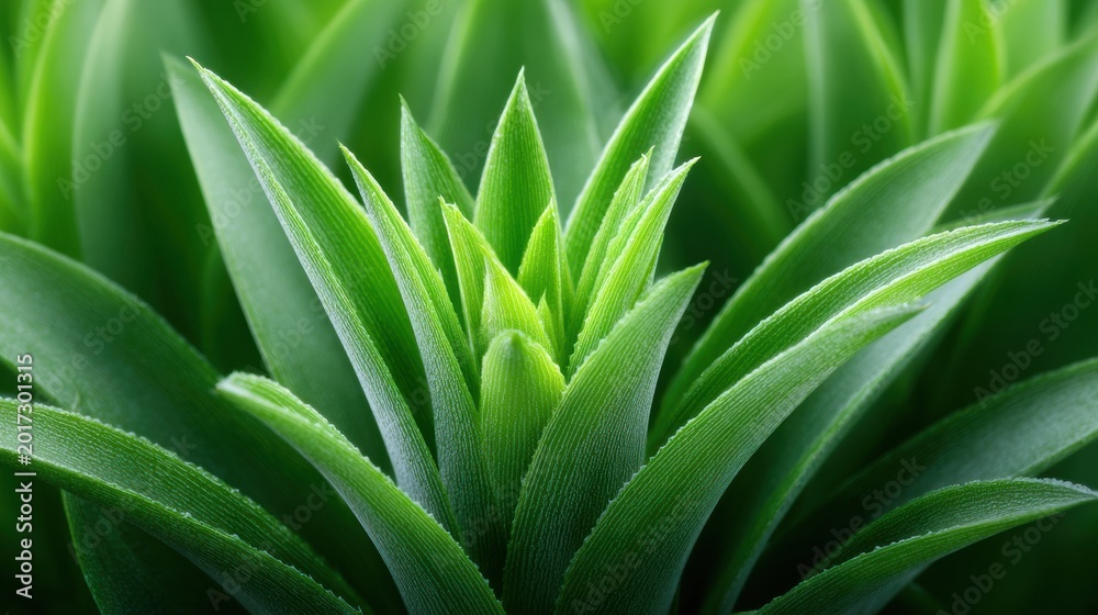 Fototapeta premium Macro close up of green succulent rosette with pointed leaves and soft natural light