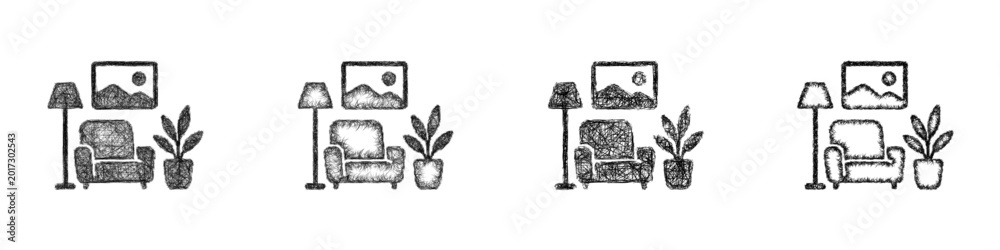 Fototapeta premium Sketch therapy room icon design set