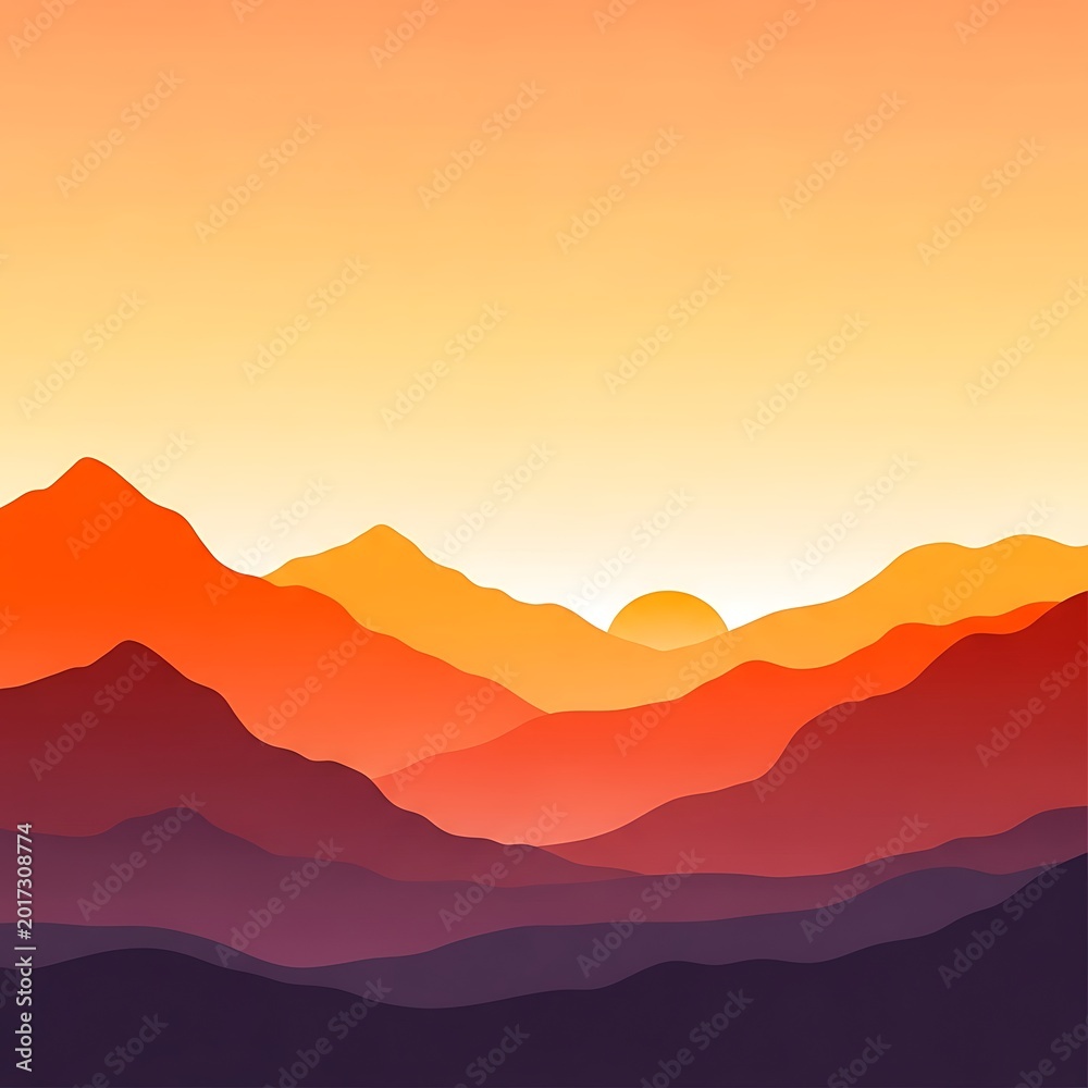 Obraz premium Vibrant Sunset Over Mountain Range Landscape.