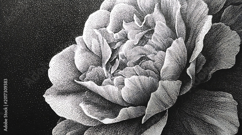 Intricate hand drawn white and black flower