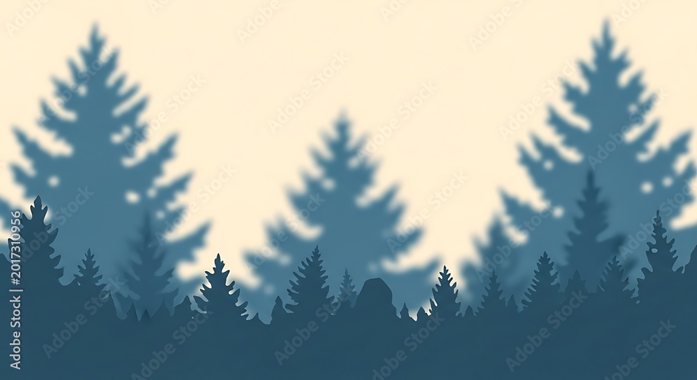 Obraz premium Minimalist forest landscape silhouette with blue pine trees on light background