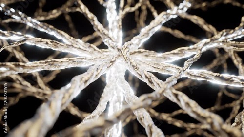 Abstract network of glowing organic branching structures, intricate web of illuminated threads, futuristic neural connection, science and technology concept