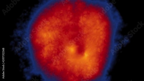 Abstract glowing nebula with swirling red and blue energy rings, cosmic phenomenon with vibrant colors and a dark background, perfect for sci-fi and space exploration themes