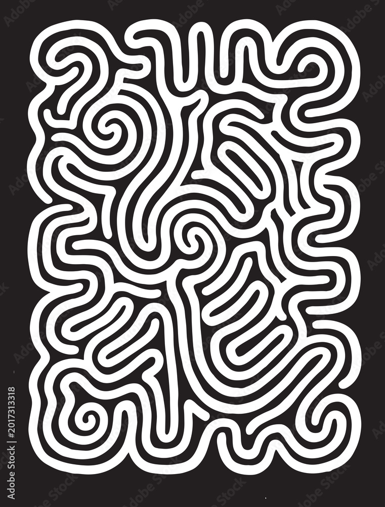 Fototapeta premium Abstract Organic Maze Line Wall Art, Minimalist White Curvy Lines on Orange Background, Modern Boho Abstract Poster Print