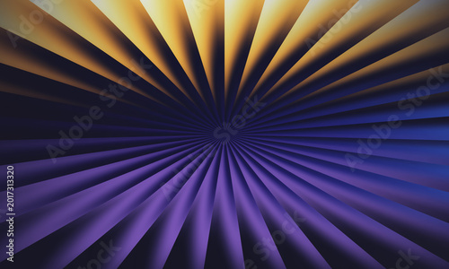 Fotografie Abstract radial design featuring bold converging lines creating a sunburst effect with a smooth purple to gold gradient transition at the focal point