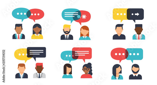 Foto Diverse people talking in speech bubbles.