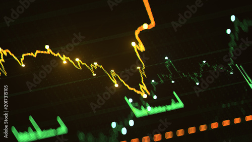 Glowing Financial Market Chart With Falling and Rising Price Action 3D render