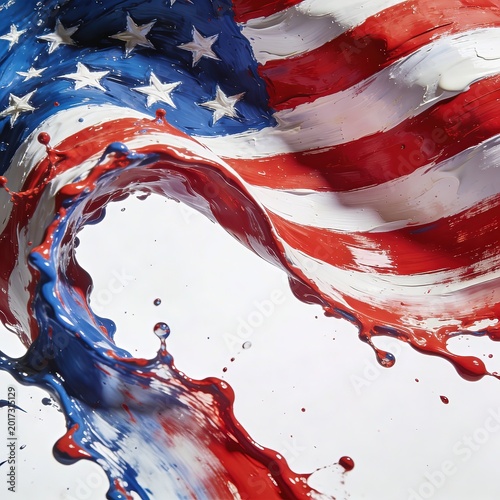 Abstract American Flag Paint Splash With Patriotic Fluid Wave Art
