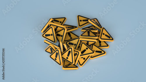 Pile of Yellow Warning Triangle Icons 3D render
