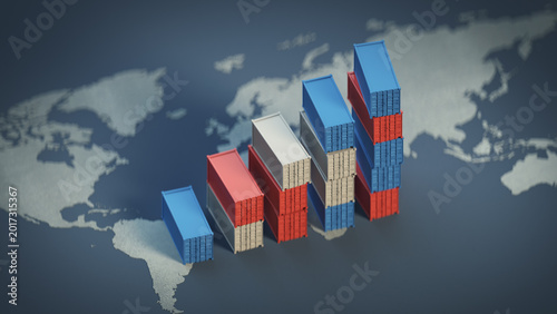 Global Trade Growth Chart Made from Shipping Containers 3D render