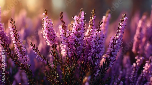 Exquisite Heather Blooms in Soft Purple Hues: Close-Up of Delicate Flowers for Nature-Inspired Designs