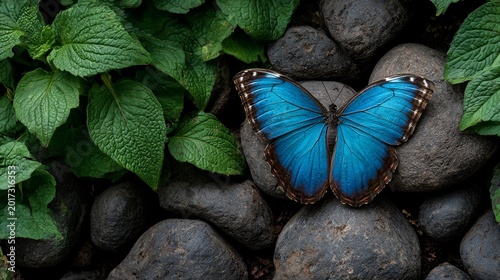 Exquisite Blue Morpho Butterfly: Vibrant Azure Wings on Natural Background