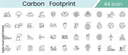 Tableau sur toile Carbon Footprint Icon Set, Climate Emission Sustainability Line Vector Collectio
