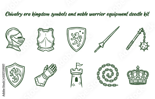 Foto Medieval chivalry era kingdom symbols and noble warrior armor