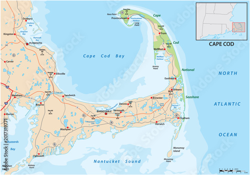 Fotografie Map of the Cape Cod Peninsula, Massachusetts, USA