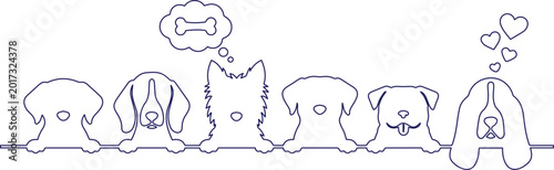 Obraz na płótnie Minimalist dog breed line art collection, cute puppy faces with thought bubbles