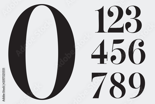 Elegant high contrast serif numbers set, Modern luxury numerals with refined thin and thick strokes for branding, editorial, and fashion design Vector