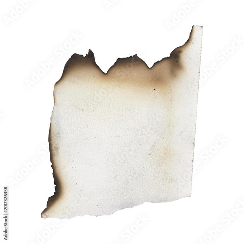 Obraz na plátně Single piece of white paper with scorched burnt edges isolated on transparent ba