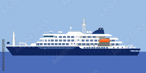 cruise ship luxury yacht on sea side view flat illustration