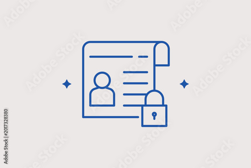 Locked personal document line icon for confidential file storage. Detailed vector illustration for document management systems and legal privacy apps.