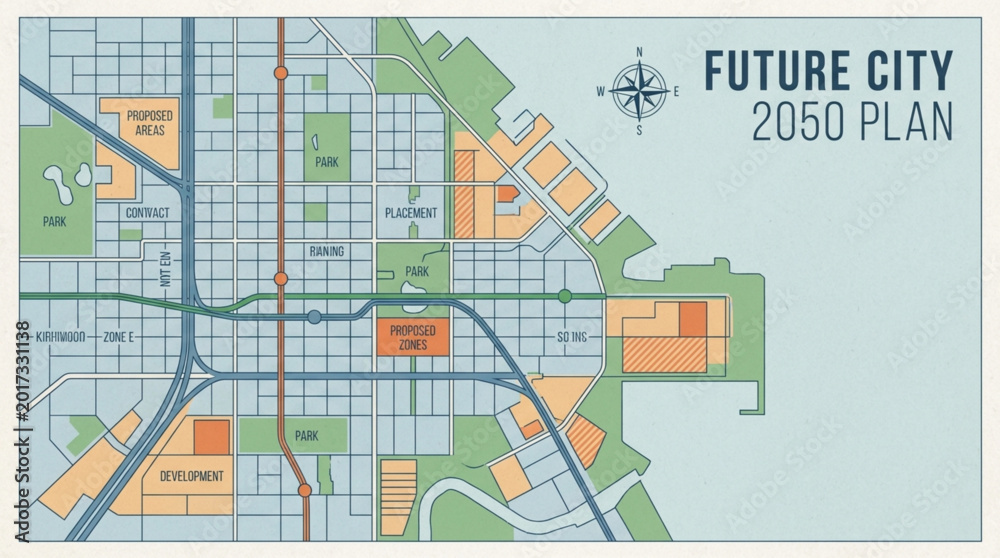 Fototapeta premium Future City 2050 Plan Urban Development Blueprint.