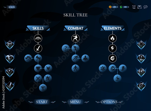Foto Fantasy RPG Skill Tree Interface With Combat Elements and Upgrade Progression UI