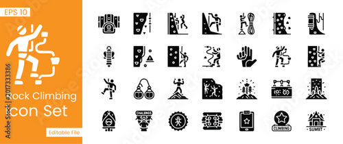 Foto Rock Climbing and Mountaineering Icon Set Professional Climbing Gear and Alpinis