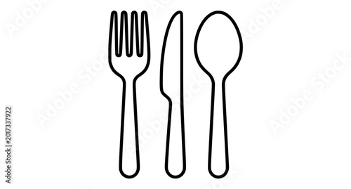 Cuadro en lienzo Cutlery vector outline with fork knife and spoon isolated on white background si