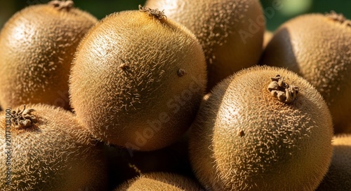 Group of fresh brown kiwis macro texture