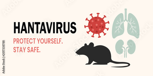 Foto Hantavirus poster with virus, rat, lungs and kidneys