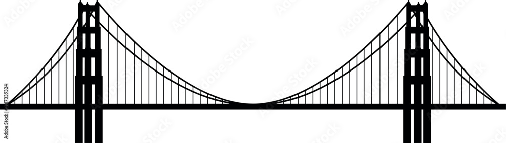 Fototapeta premium Silhouette of the golden gate bridge in san francisco isolated on white background