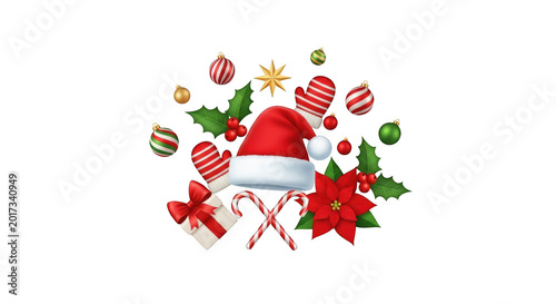 Red gift box wrapped with decorative ribbon and flowers isolated on transparent background