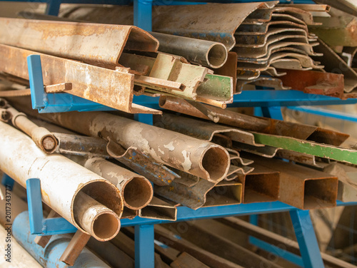 Quadro su tela weathered iron pipes square tubes and corrugated steel sheets showing oxidation