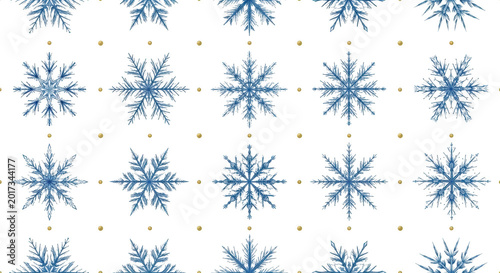 Minimalist snowflake pattern in blue and white isolated on transparent background