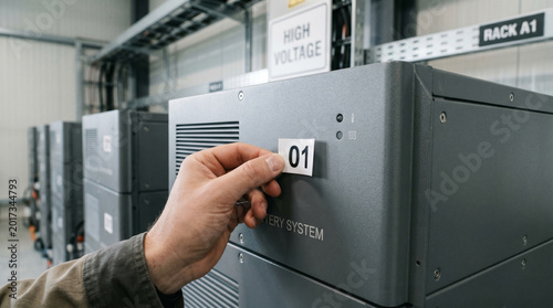 Technician Applying Number Label 01 on Large Battery Energy Storage System Module