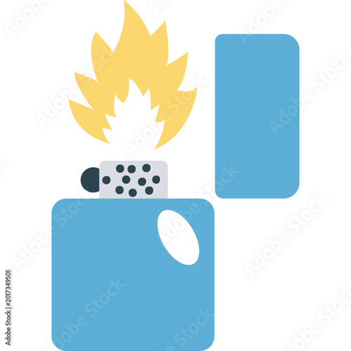 Lighter Icon on Circular Background, Fire Ignition Flat Vector Illustration