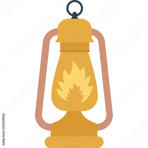 Oil Lantern Icon on Circular Background, Vintage Lighting Flat Vector Illustration