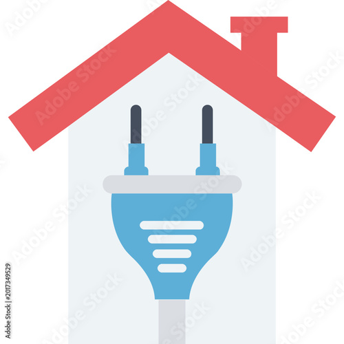 Eco House Icon on Circular Background, Green Energy Flat Vector Illustration
