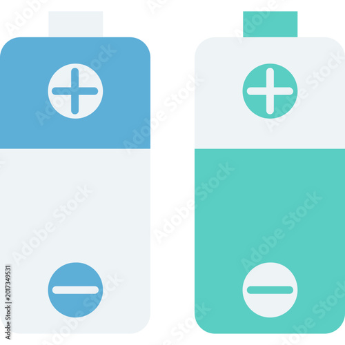 Battery Set Icon on Circular Background, Electric Energy Flat Vector Illustration