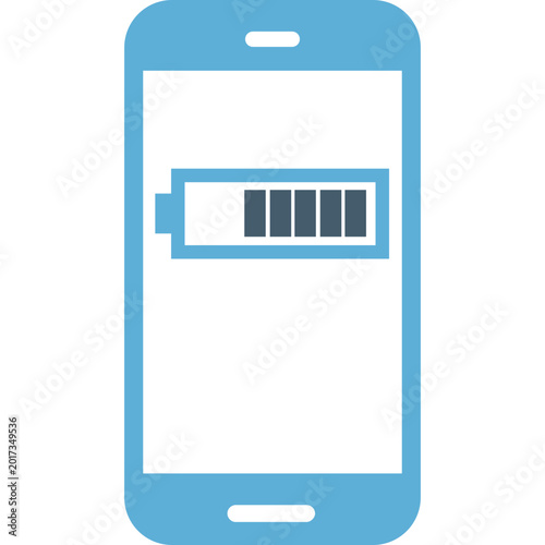 Smartphone Battery Icon on Circular Background, Mobile Charging Flat Vector Illustration